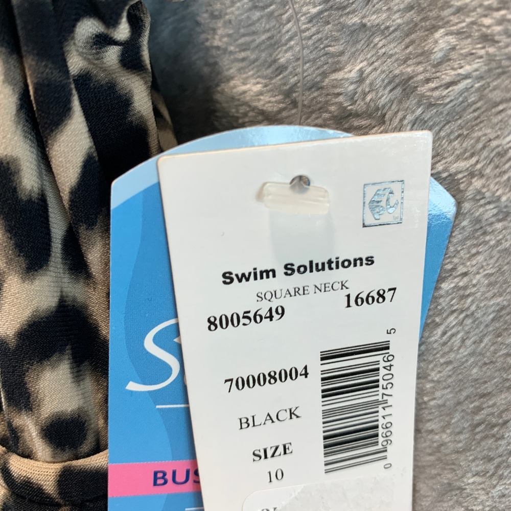 Swim Solutions Women Leopard Print Square Neck Swimdress Black Tan Size 10 16687 - Picture 4 of 9